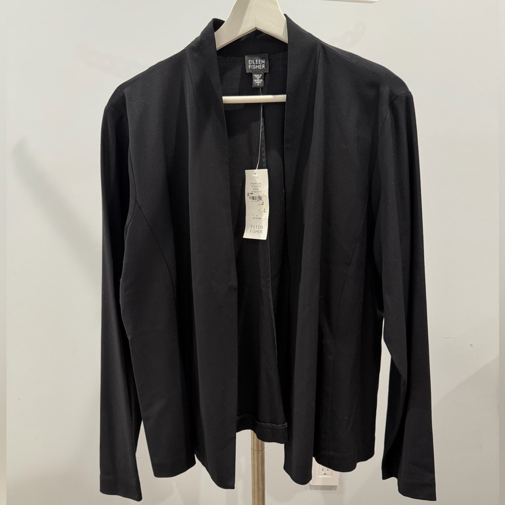 Eileen Fisher Blazer Womens Large Black Wool Quiet Luxury Preppy Minimalist